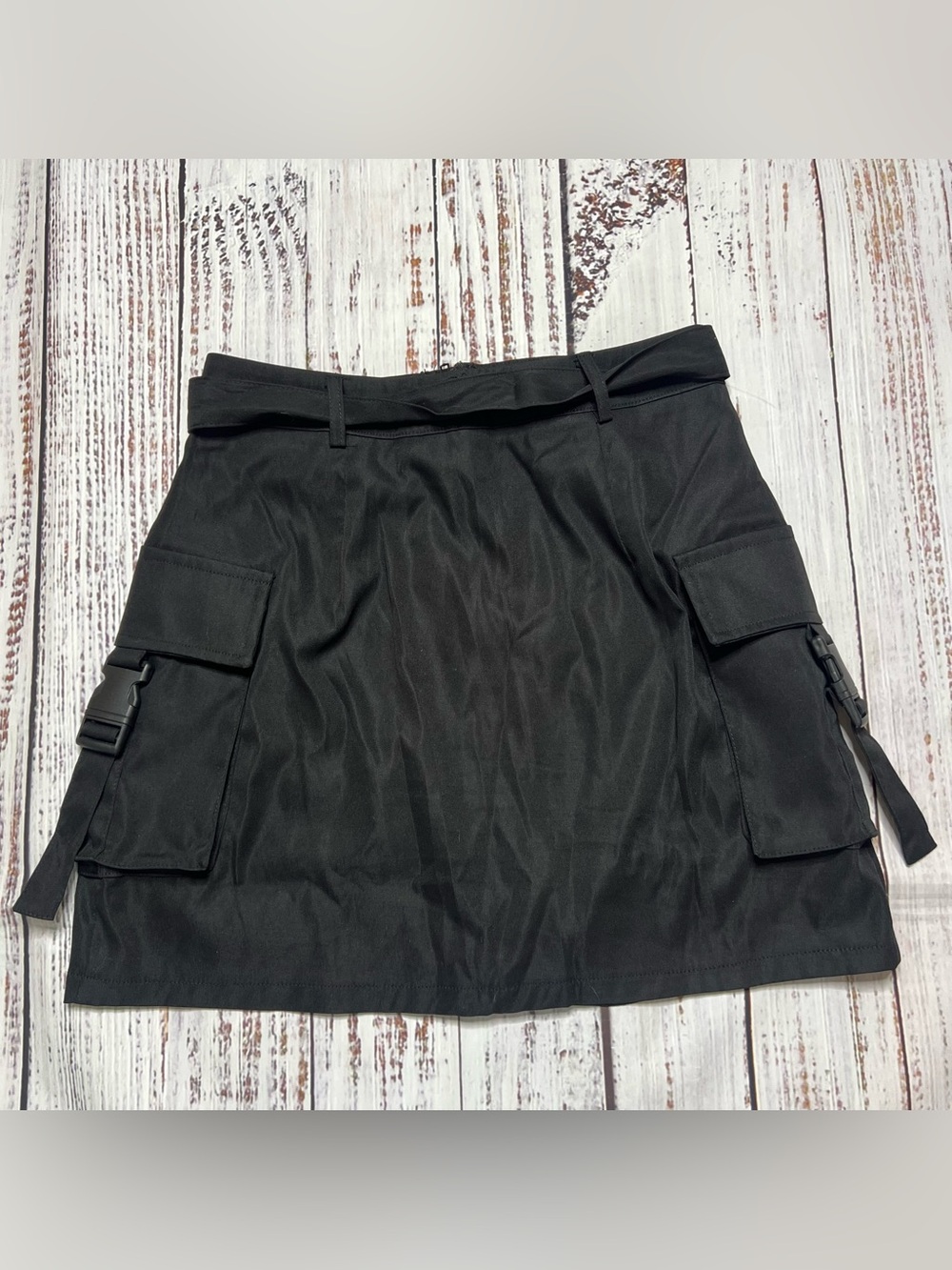 Black Cargo Utility Mini Skirt with Belt - Picture 6 of 11